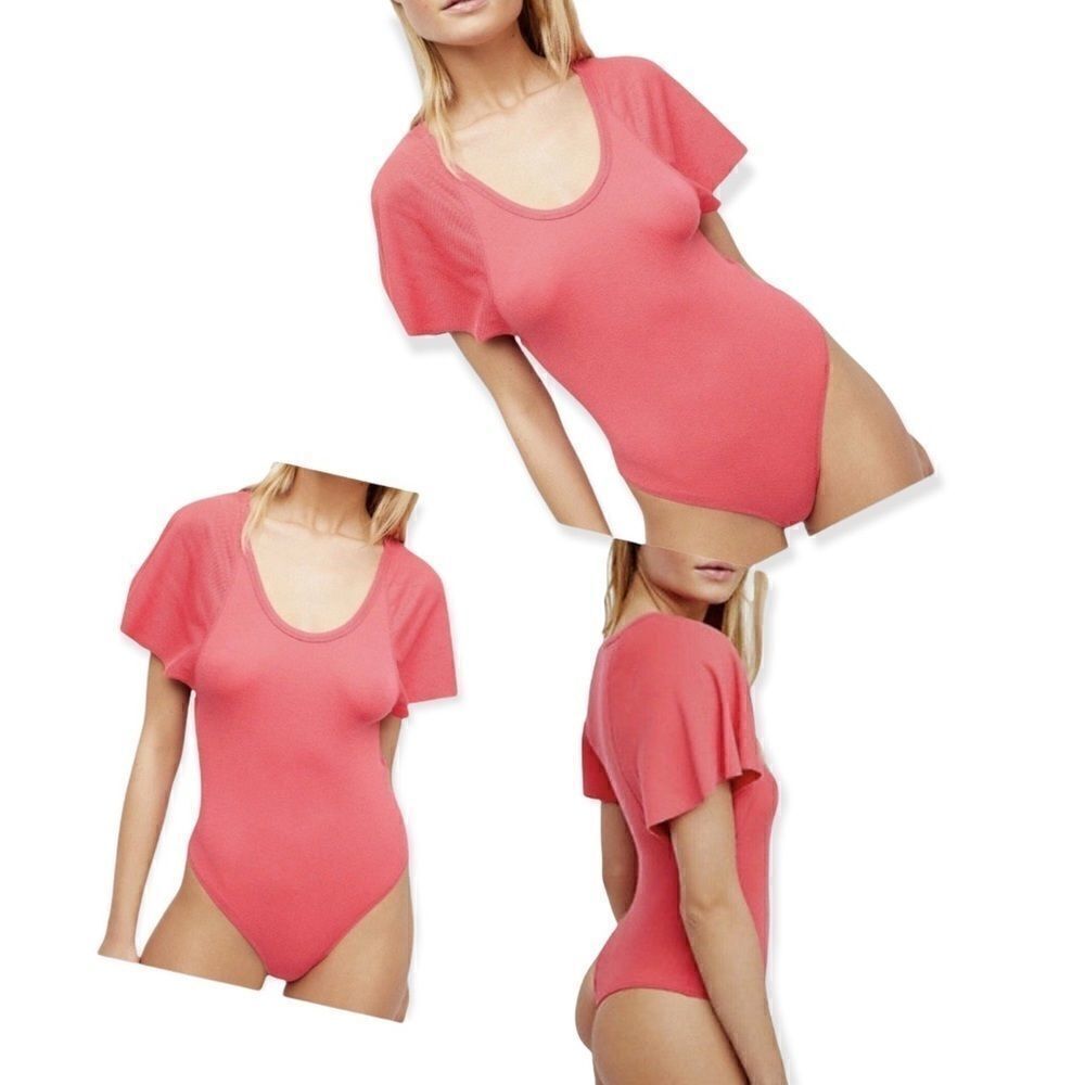 Intimately Free People Byron Ribbed Flutter Sleeves Bodysuit in the Size Small